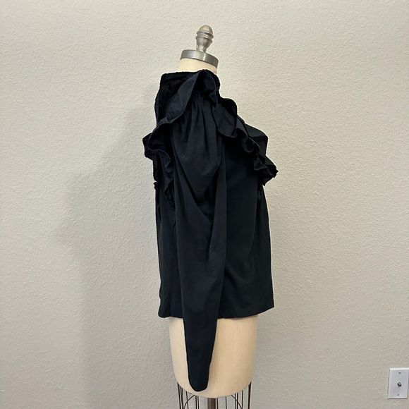 ANTHROPOLOGIE Long Sleeve Black Ruffled V-Neck Top - Picture 6 of 11